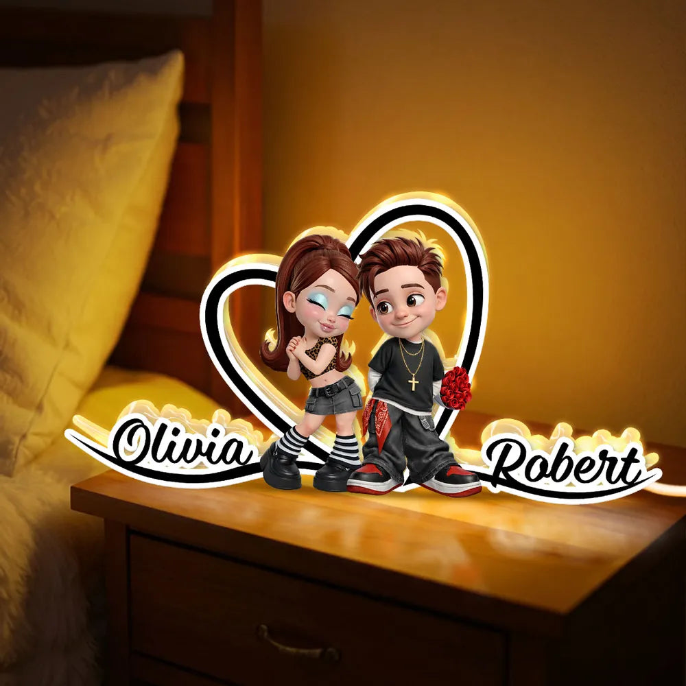Personalized Couple LED Lamp for Romantic Gift - Custom Names Heart Design Plaque MagicInPrints