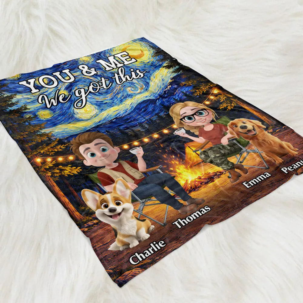 Personalized Camping Blanket for Couples with Pets - Cozy Outdoor Adventure Blanket MagicInPrints