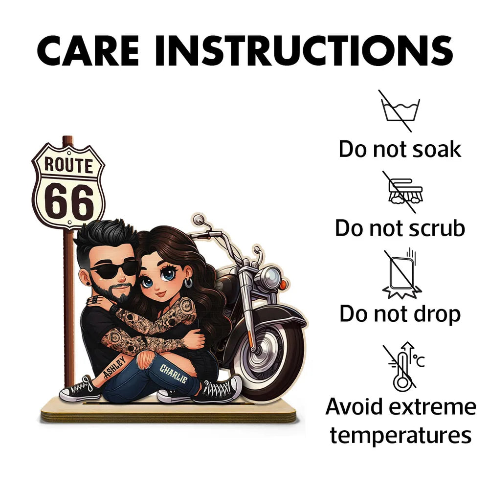 Custom Couple Figurine for Bikers with Route 66 Sign - Romantic Gift Plaque MagicInPrints