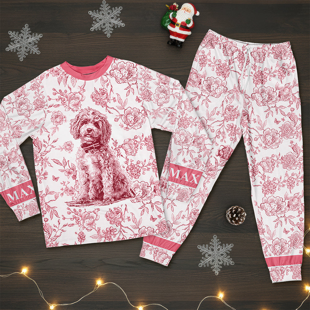 "Pajama Dreams with Your Furry Friend" - Toile de Jouy Pajama Set - Customizable Gifts for Dog Lovers Pajama Set MagicInPrints