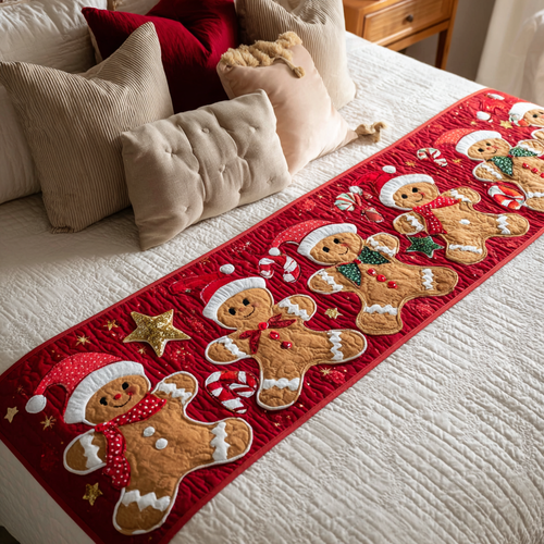 Embrace Holiday Joy – Personalized Quilted Bed Runner – Gift for Family Quilted Bed Runner MagicInPrints