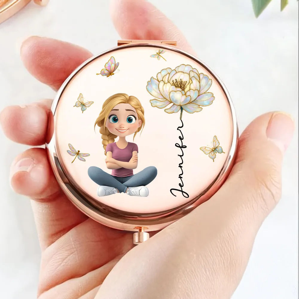 Personalized Compact Mirror for Girls - Cute Cartoon Design with Name - Perfect Gift for Birthdays Beauty Tools MagicInPrints