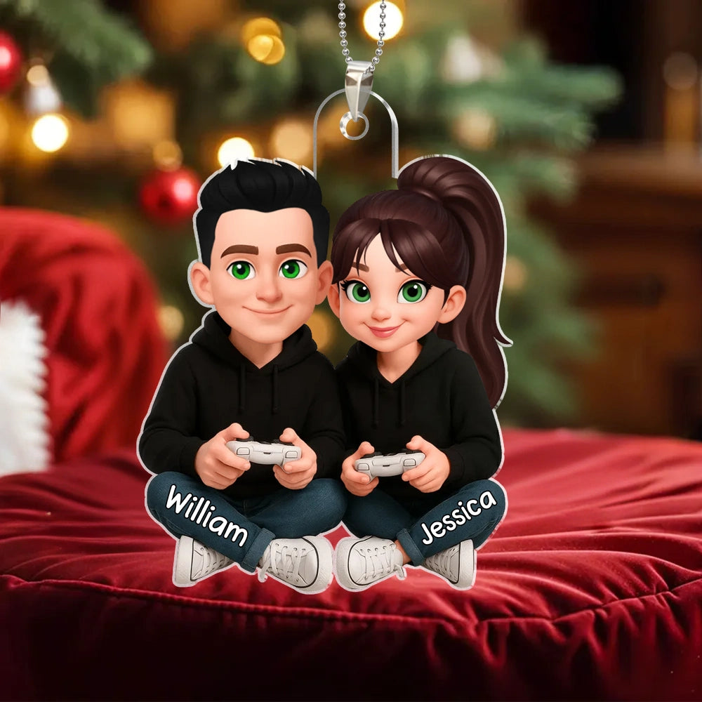 Custom Couple Car Ornament for Gamers - Wedding Gift Car Hanger MagicInPrints