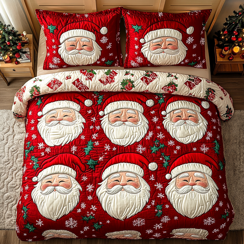 Spread Holiday Joy with Santa – Personalized Quilted Bedding Set – Gift for Family & Friends Quilted Bedding Set V2 MagicInPrints