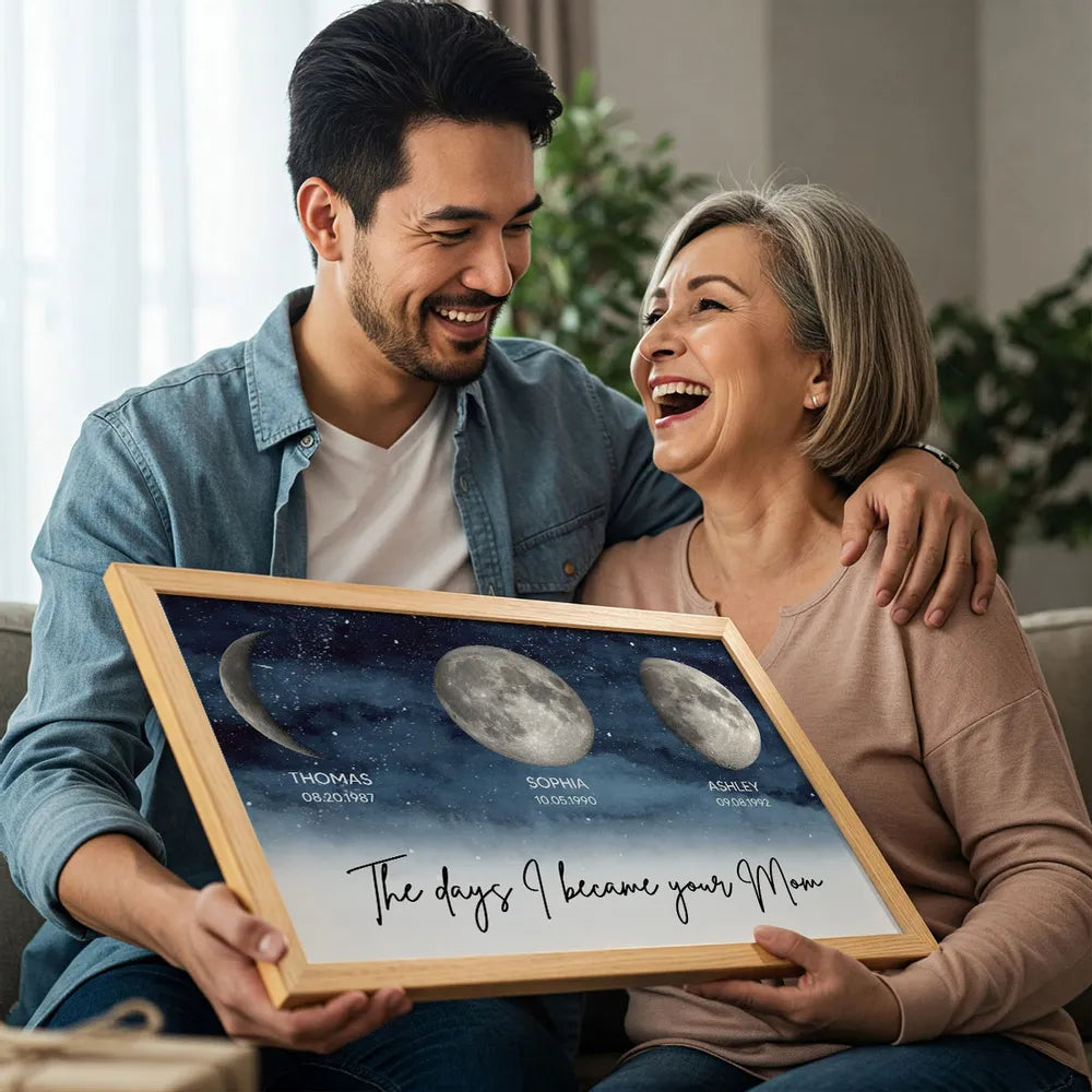 Personalized Moon Phase Canvas Print for Mom - Special Dates Commemoration Poster or Canvas MagicInPrints