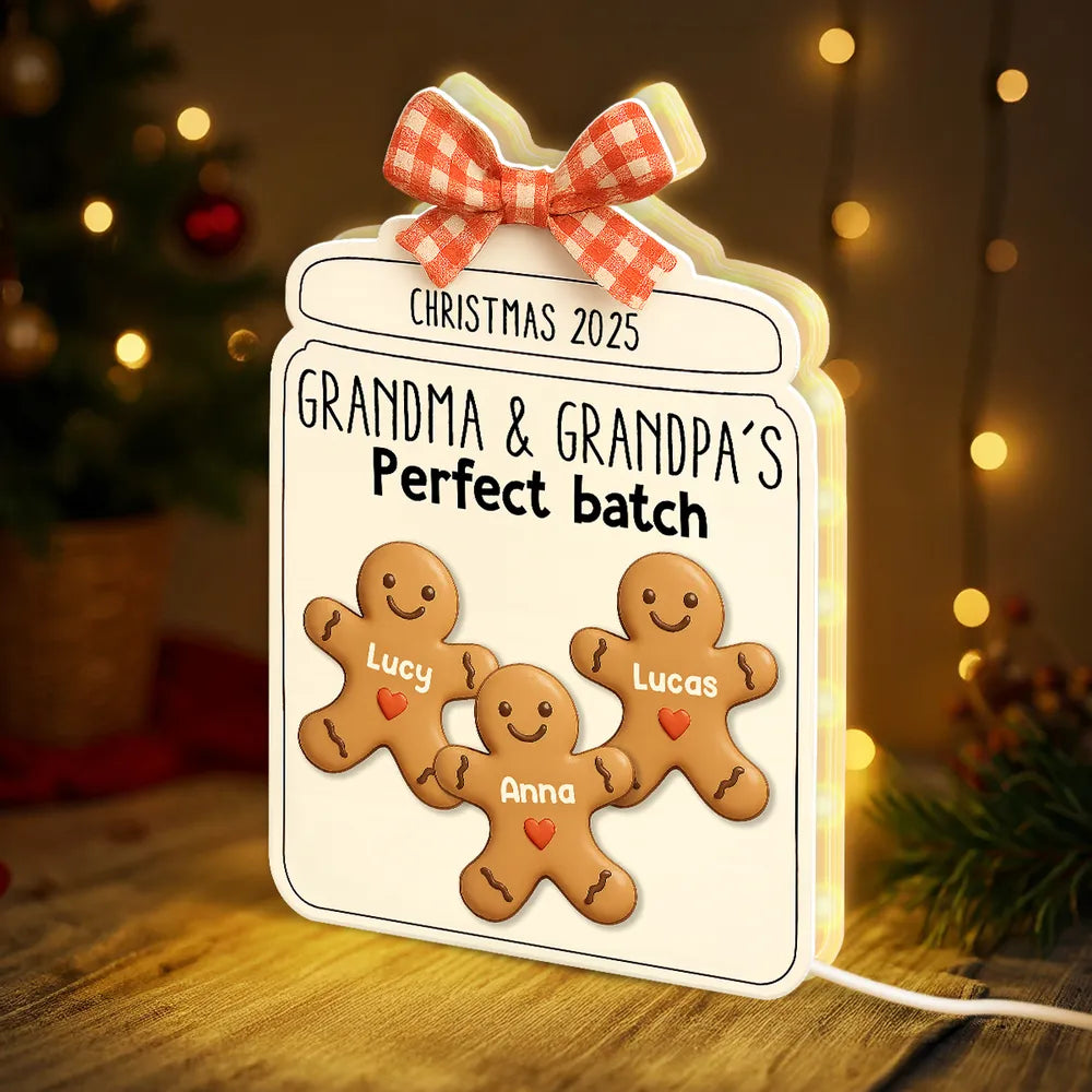 Personalized Gingerbread Family Light Up Sign for Grandparents - Christmas Decoration Plaque MagicInPrints