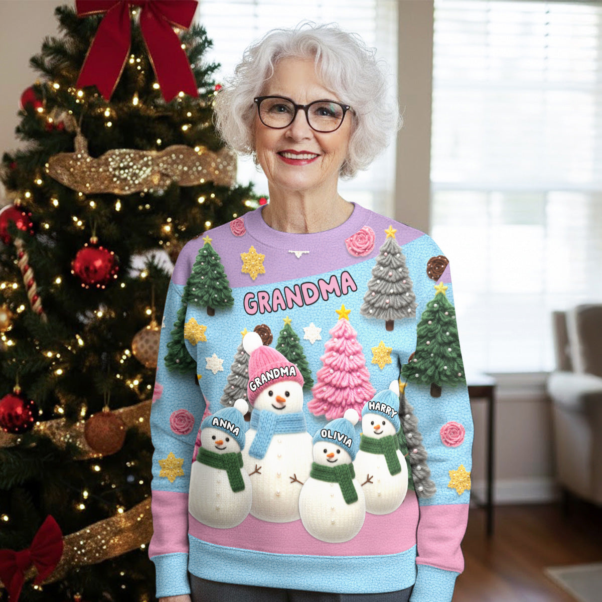 Personalized Family Snowman Christmas Sweater for Grandma - Festive Holiday Gift Cloth MagicInPrints