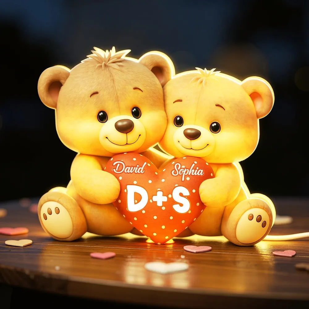 Personalized Teddy Bear LED Night Light for Couples - Romantic Gift Plaque MagicInPrints