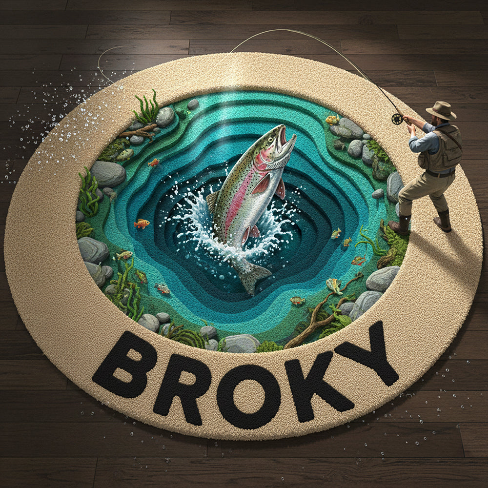 “Catch the Moment” - Personalized Fish Quilted Round Mat for Fishing Lovers Doormat MagicInPrints