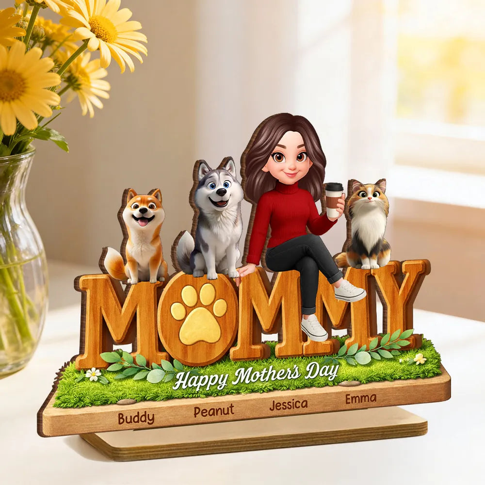Personalized Mother's Day Wooden Plaque for Moms with Pets - Custom Names Plaque MagicInPrints