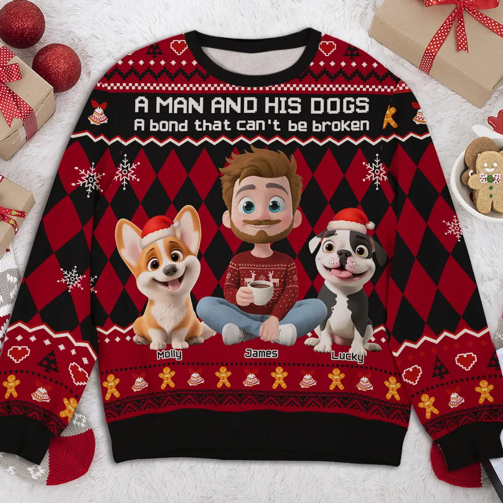 Personalized Christmas Sweater for Dog Lovers - A Man and His Dog Design Cloth MagicInPrints