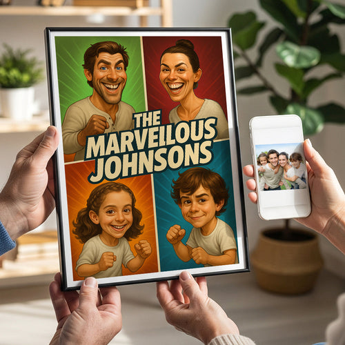 Capture the Joy: Custom Caricature Photo - Unique Personalized Gift for Family Poster & Canvas MagicInPrints