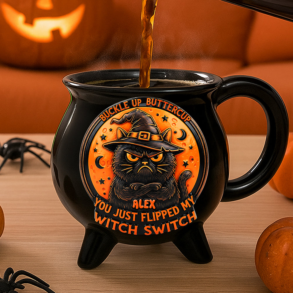 Cat Witch Mode Cauldron Mug, Personalized Gifts For Witch And Cat Lovers Cauldron Mug MagicInPrints