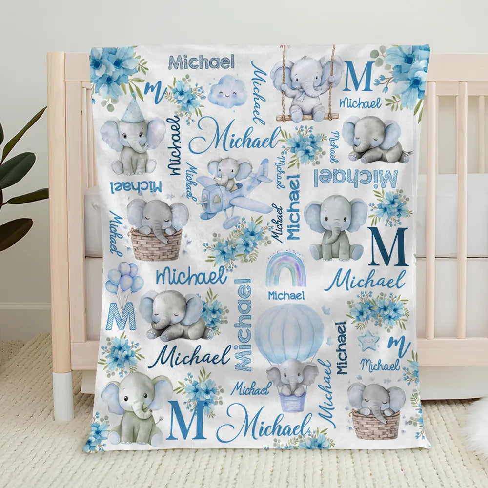 Personalized Baby Blanket for Girls - Cute Elephant Design with Name - Nursery Decor Blanket MagicInPrints