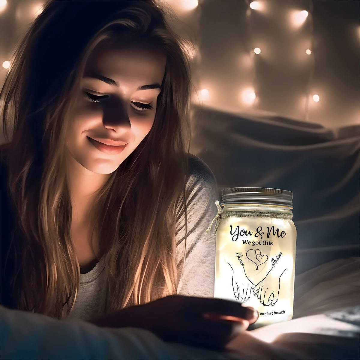 Personalized Romantic LED Mason Jar for Couples - Anniversary or Wedding Gift Lamp MagicInPrints