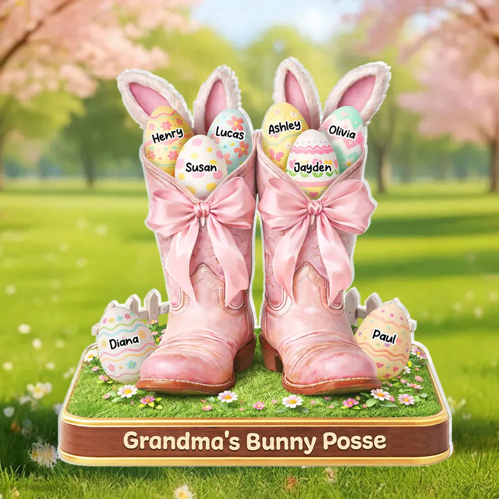 Personalized Easter Bunny Boot Decor for Grandma - Custom Names Gift Plaque MagicInPrints