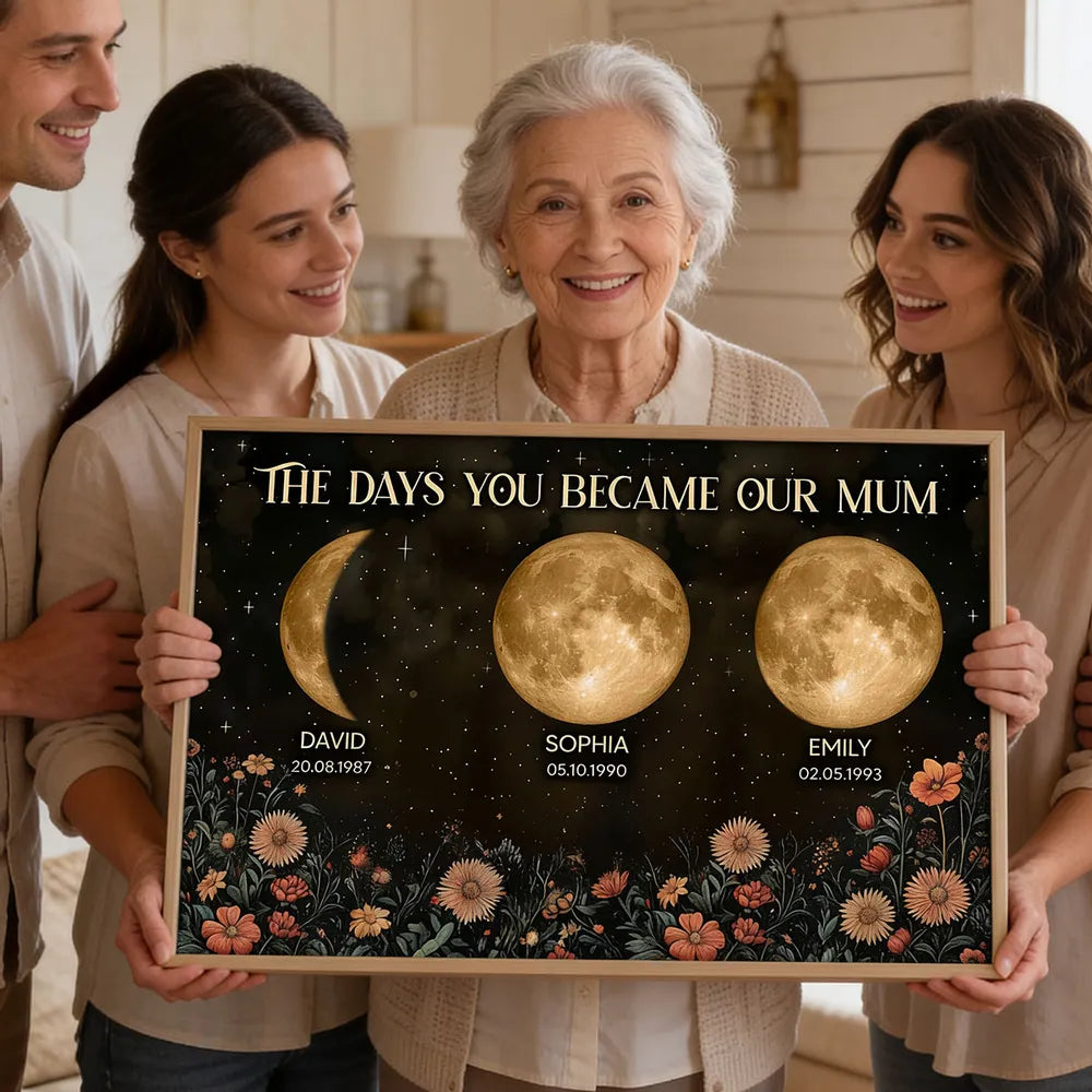 Personalized Moon Phase Print for Mom - Custom Birth Dates Wall Art Poster or Canvas MagicInPrints