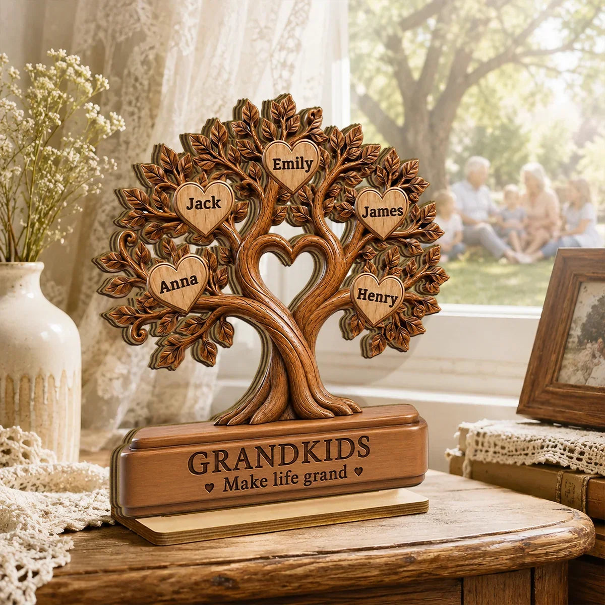 Personalized 2-Layer Wooden Family Tree Plaque Gift for Grandparents