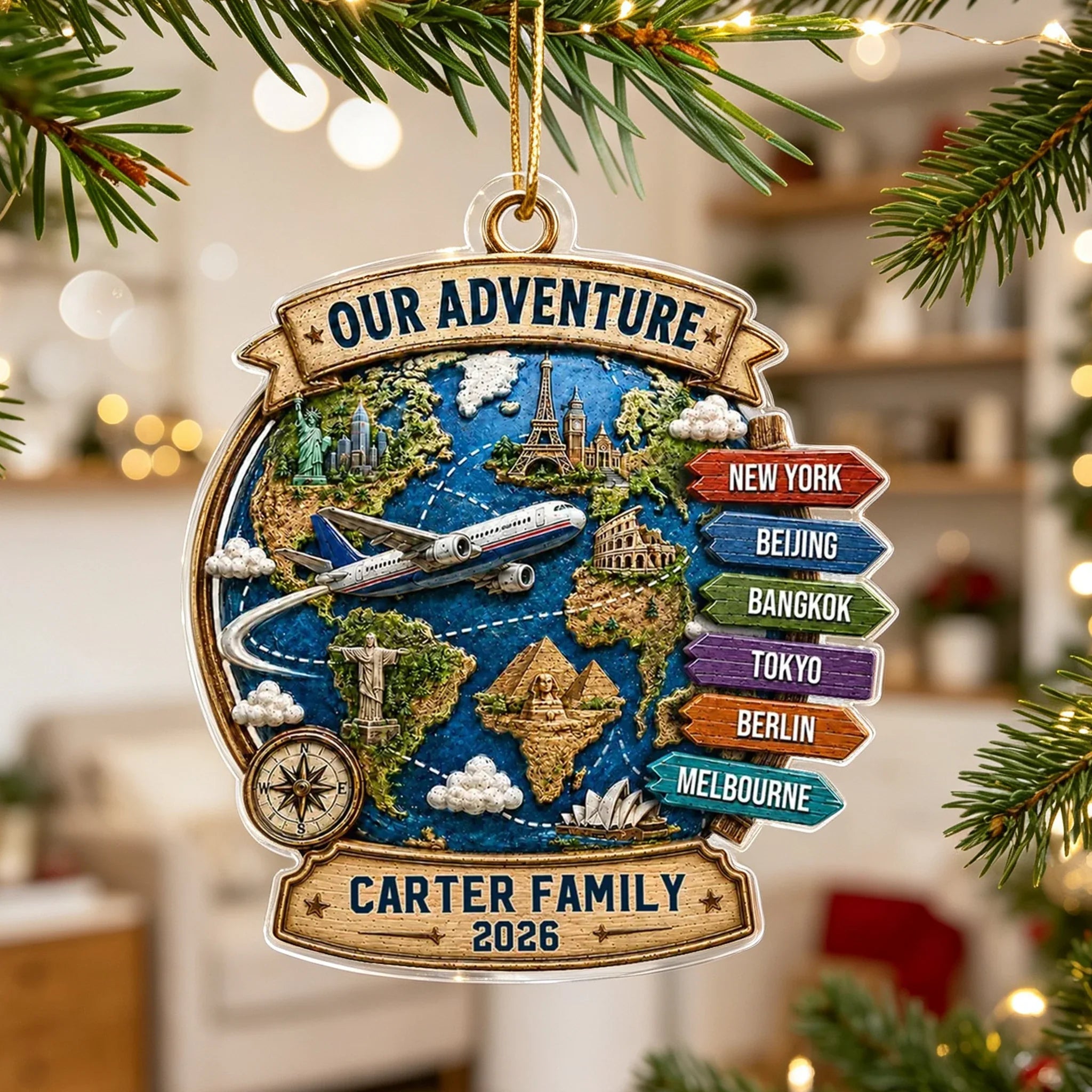 Personalized Acrylic Travel Ornament Gift for Family Couple