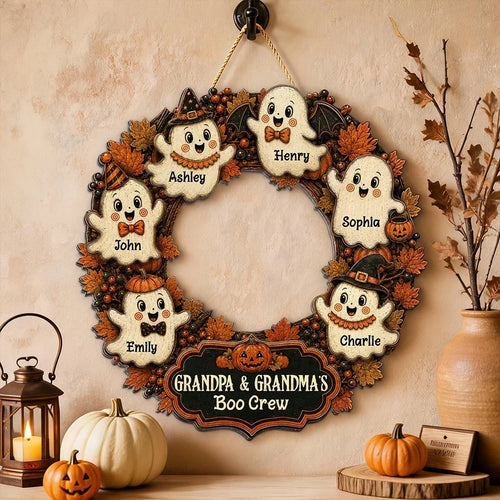Personalized Wooden Halloween Sign Cute Ghost Decor Gift for Grandma & Grandpa