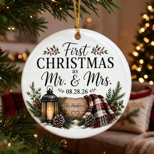 Personalized Ceramic Ornament First Christmas as Mr & Mrs Couple Gift