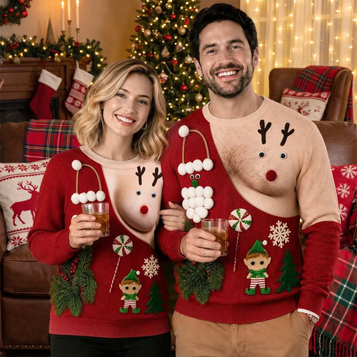 Personalized Funny Reindeer Illusion Sweatshirt for Couples Christmas Gift
