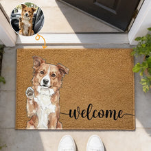 Load image into Gallery viewer, Personalized Doormat with Waving Dog Art Gift for Dog Lover
