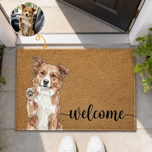 Personalized Doormat with Waving Dog Art Gift for Dog Lover