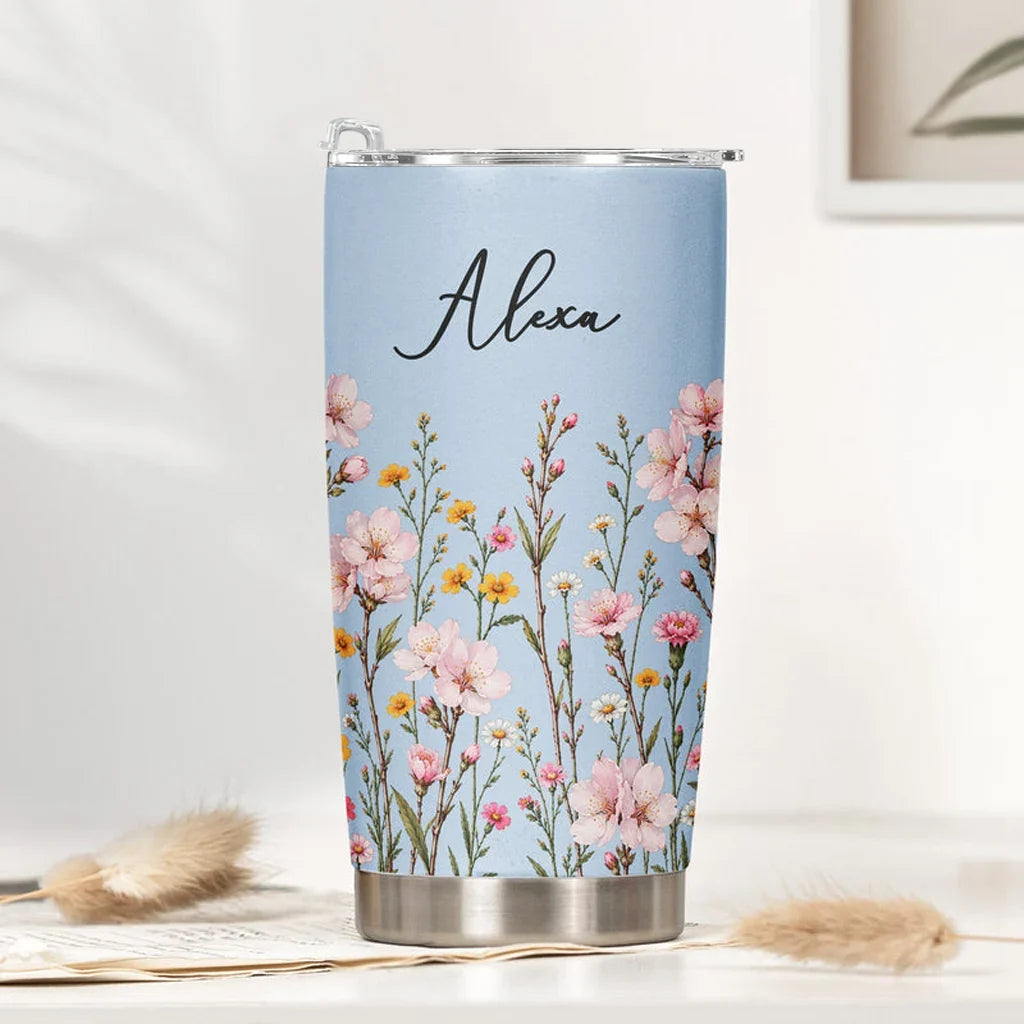 Personalized Insulated Travel Tumbler Custom Floral Gift for Sister