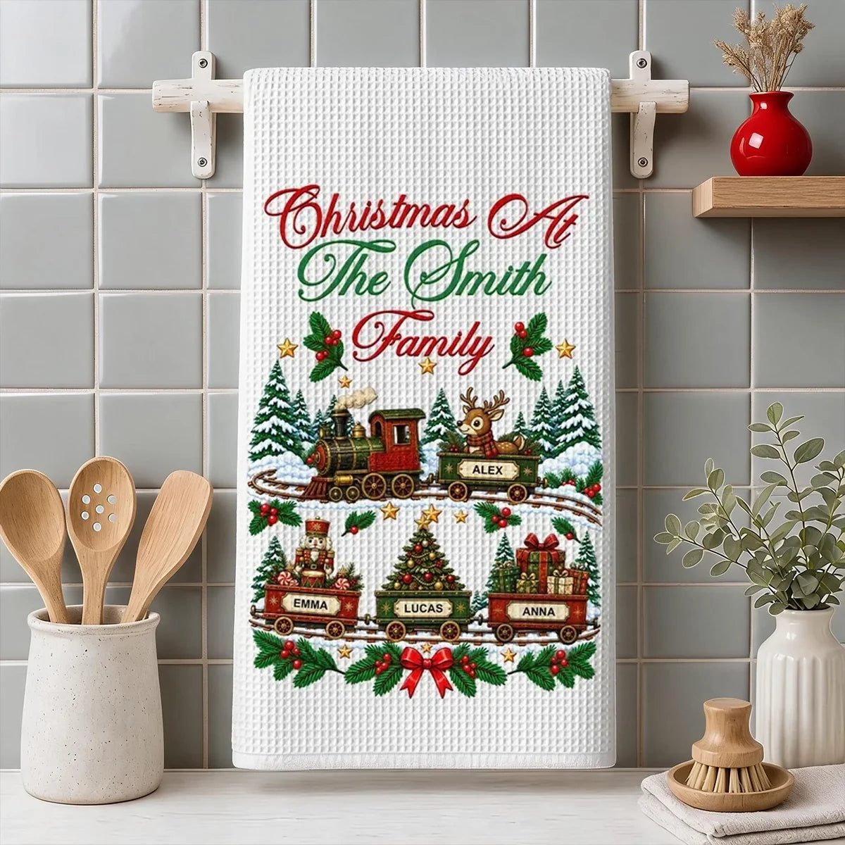 Personalized Christmas Kitchen Towel Decor Unique Family Gift
