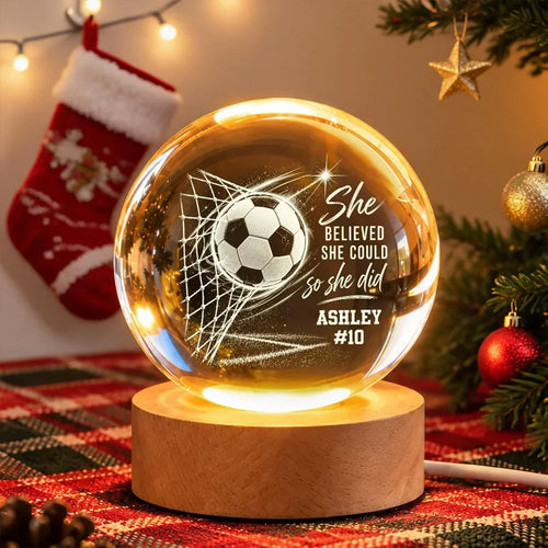 Personalized Globe Lamp with Soccer Ball Motivational Quote Gift for Soccer Player