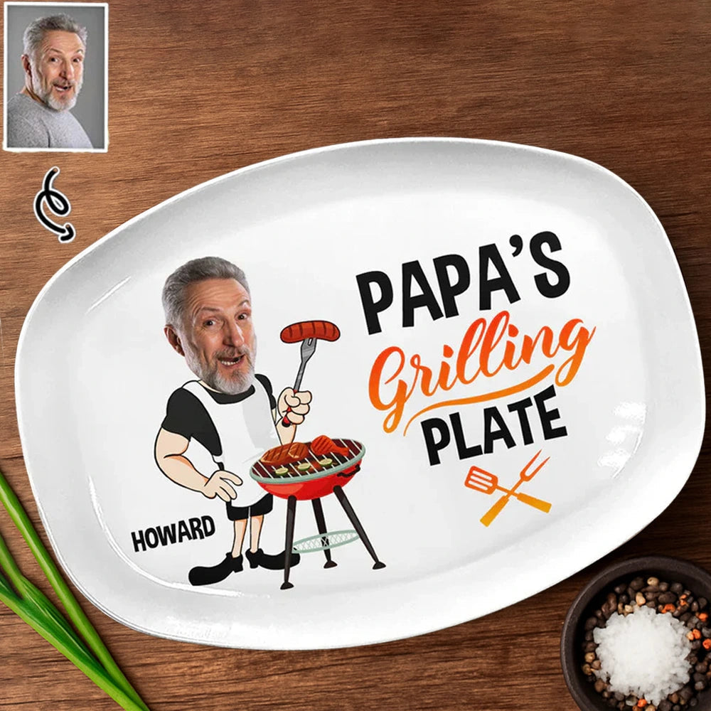 Personalized Grilling Plate for Dad with Custom Cartoon Design - Father's Day Gift Kitchen Supplies MagicInPrints