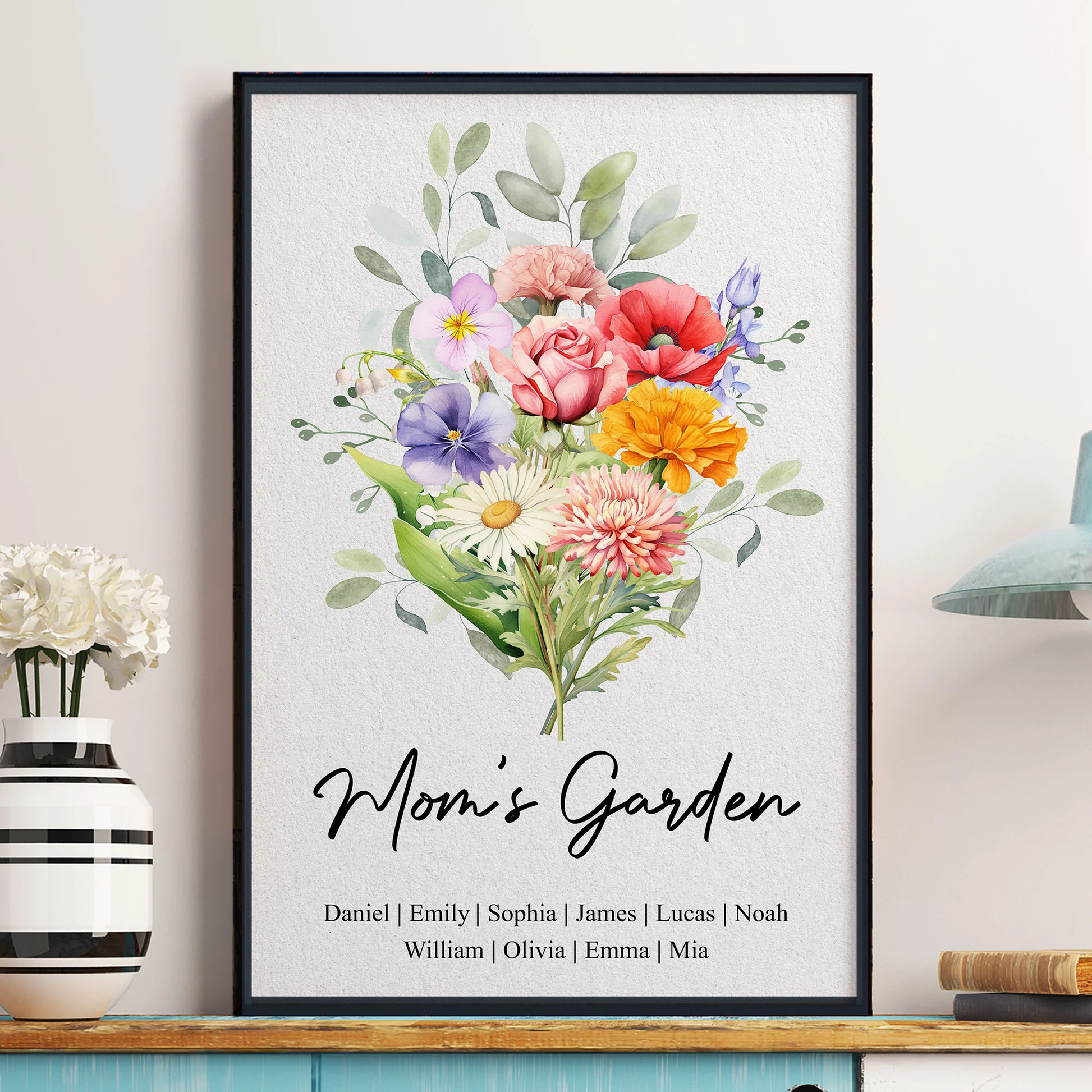 Personalized Floral Canvas Art for Mom - Custom Family Names Gift Poster or Canvas MagicInPrints