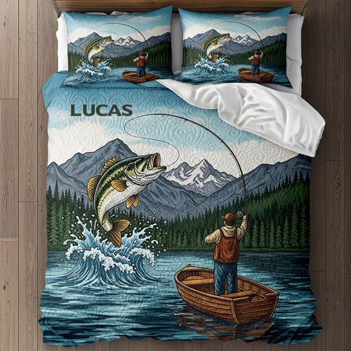 “Hooked on Adventure!” - Personalized Fishing Lovers Quilt Bedding Set - Custom Gift for Fishing Enthusiasts and Nature Lovers Blanket MagicInPrints