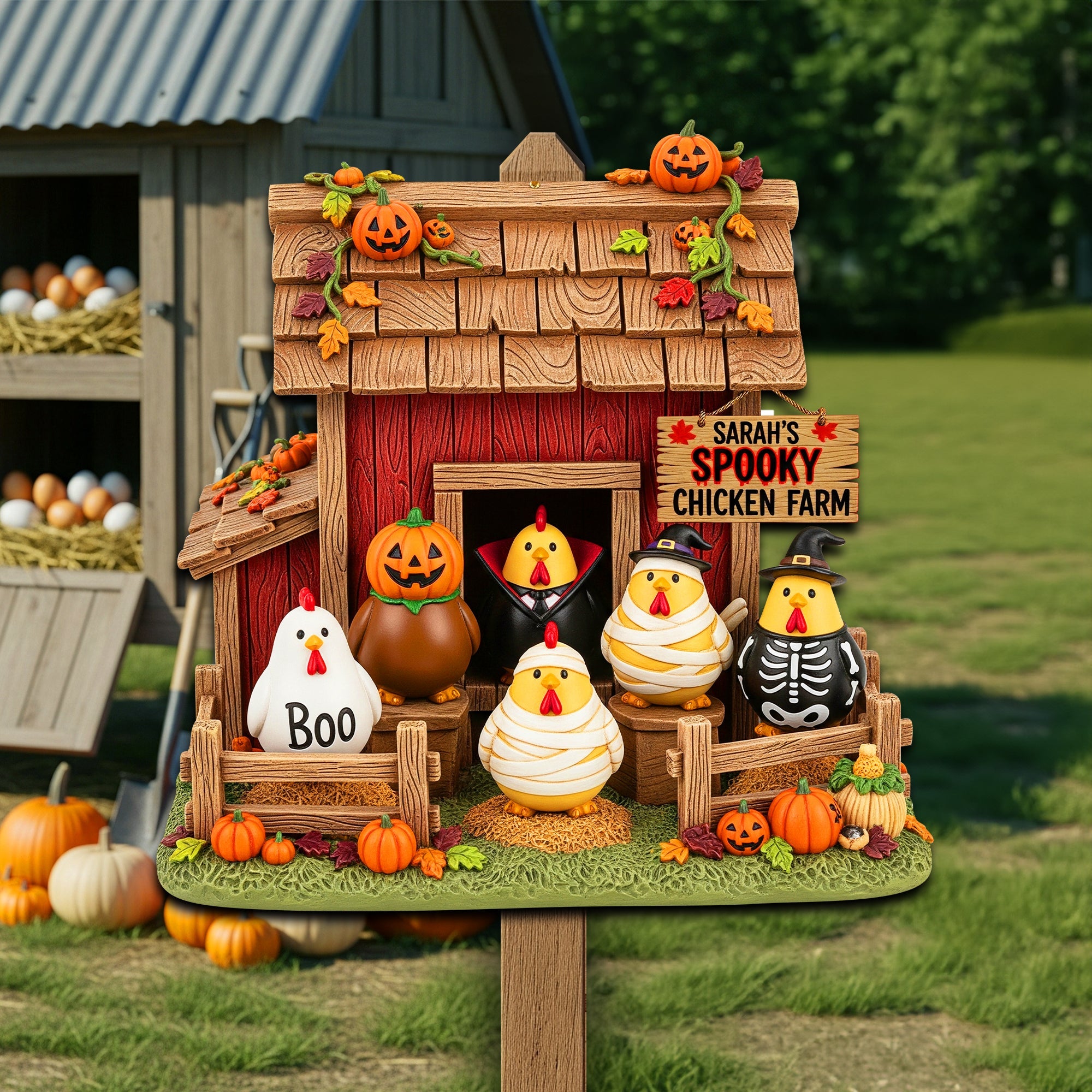 Get Spooked at Sarah's Spooky Chicken Farm - Personalized Sign for Chicken Lovers Wood Sign MagicInPrints