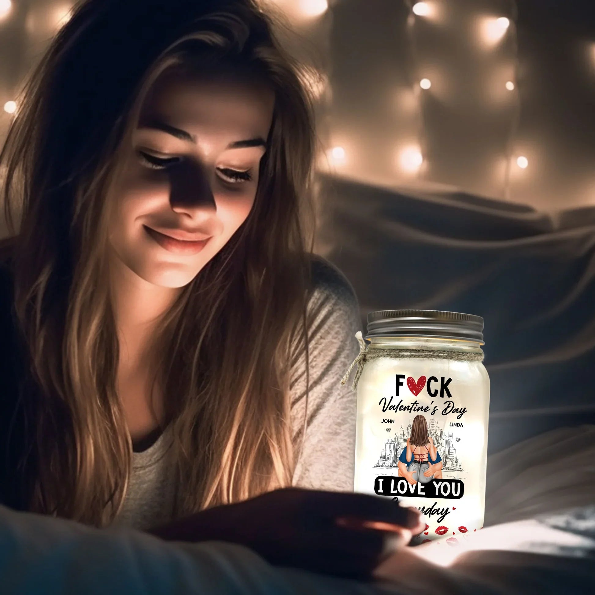 Personalized Romantic LED Jar Gift for Couples - Valentine's Day Surprise Lamp MagicInPrints