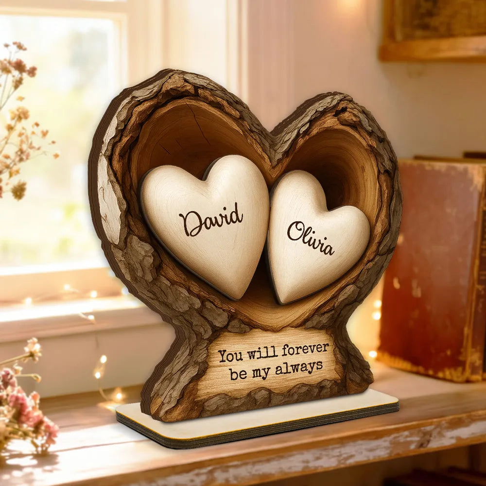 Personalized Wooden Heart Sculpture for Couples - Anniversary Gift Plaque MagicInPrints