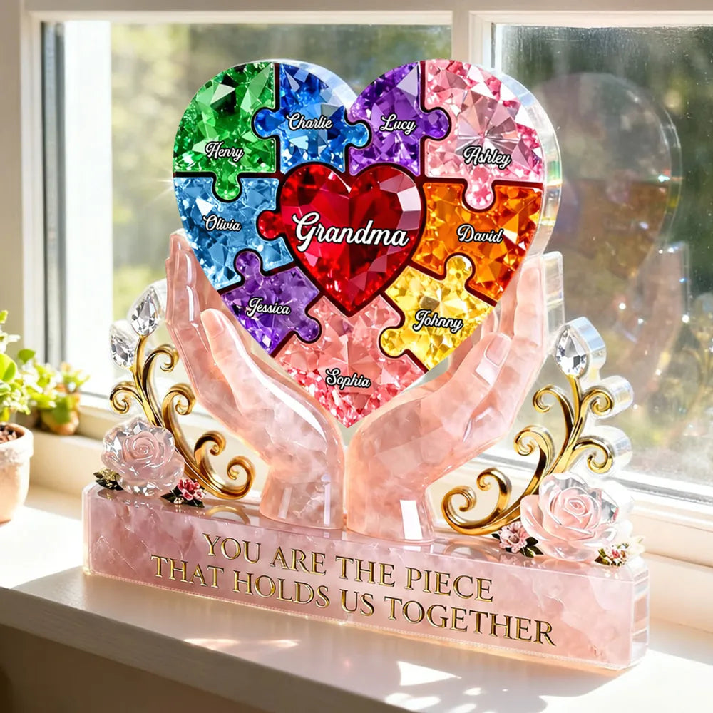 Custom Heart Puzzle Crystal Ornament for Grandma - Sentimental Family Keepsake Plaque MagicInPrints