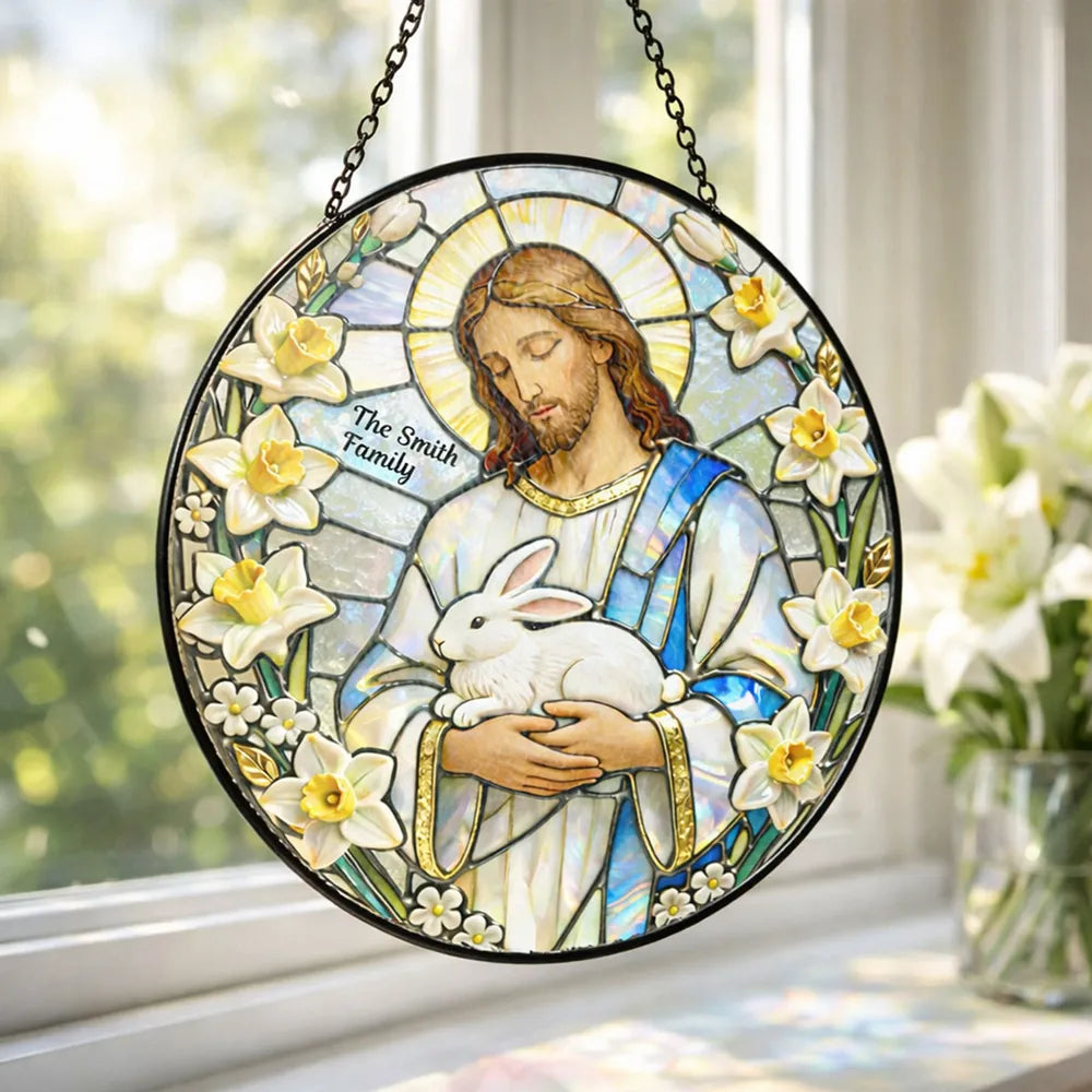 Personalized Stained Glass Suncatcher for Families - Religious Decor Ornament MagicInPrints