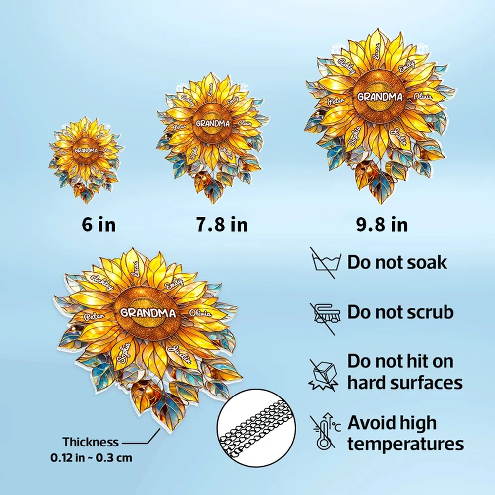 Personalized Sunflower Suncatcher for Grandma - Family Names Gift Ornament MagicInPrints