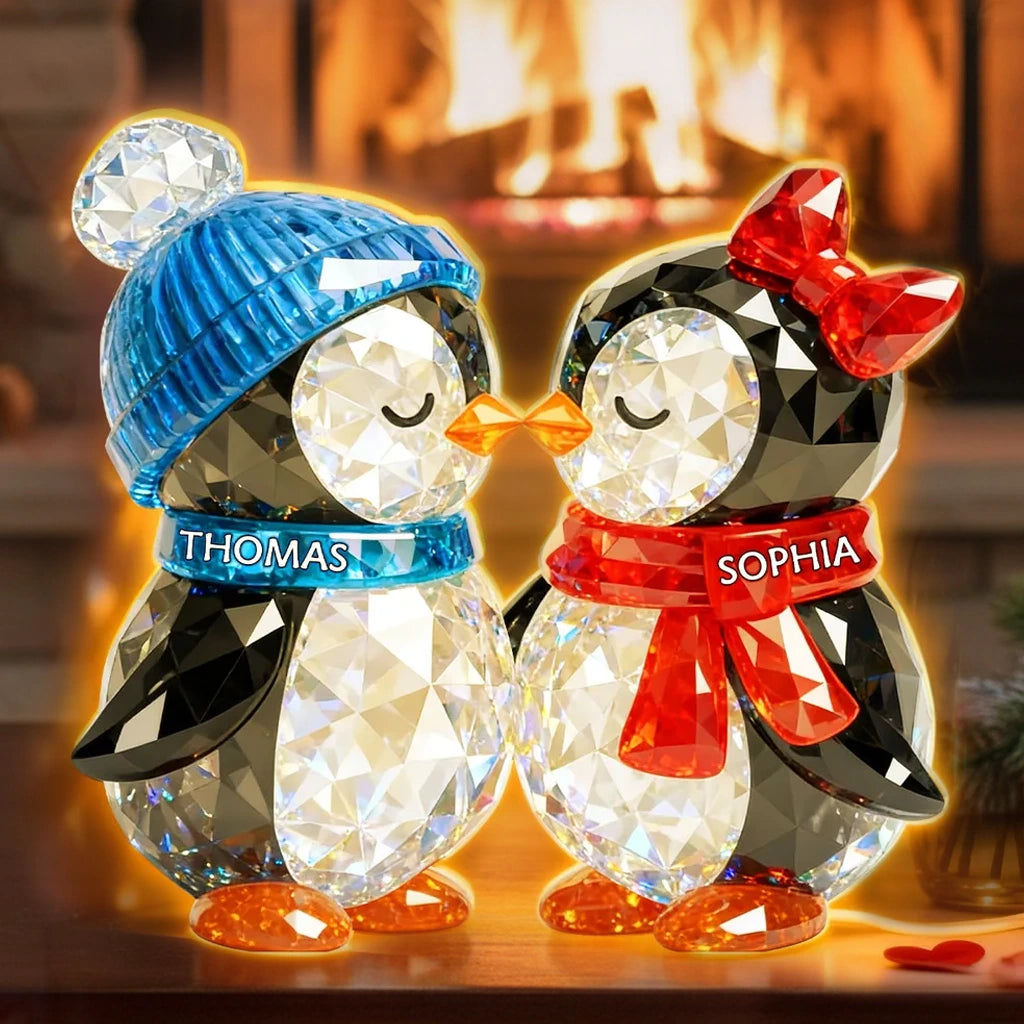 Custom Crystal Penguin Couple Figurines with Names - Romantic Gift for Couples Plaque MagicInPrints