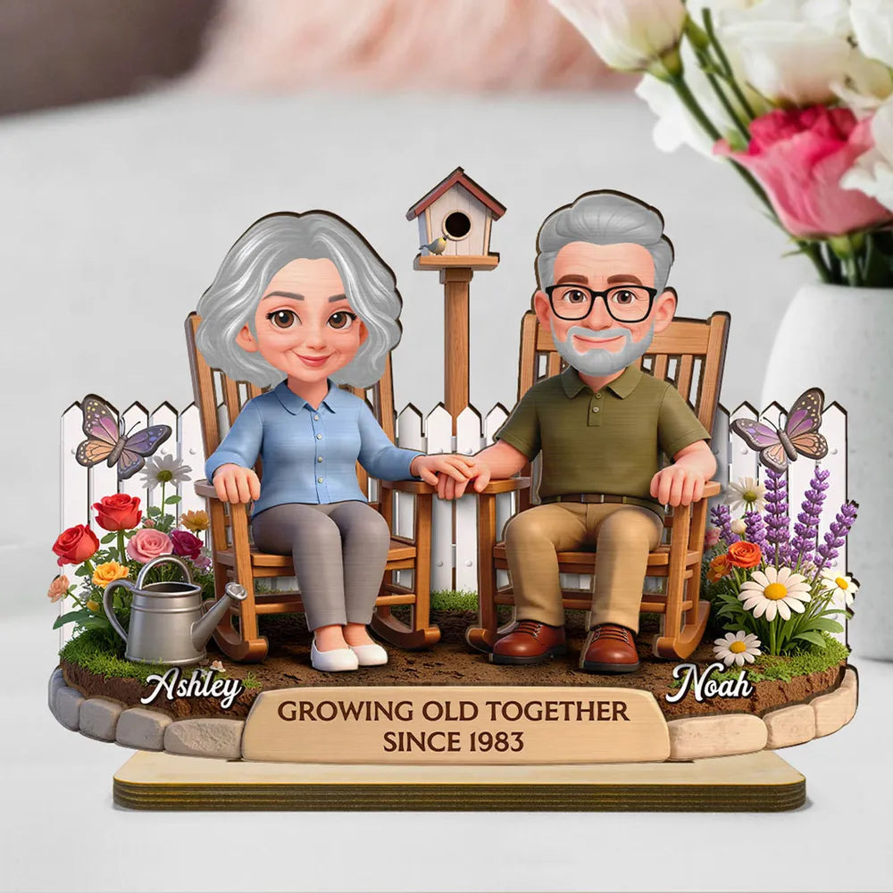 Personalized Couple Figurine for Seniors - Growing Old Together Anniversary Gift Plaque MagicInPrints