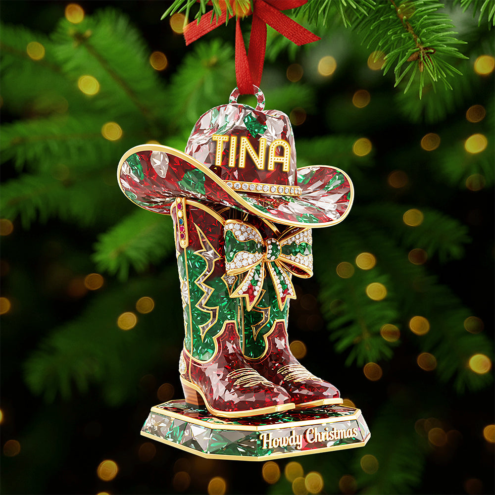 Howdy Christmas Personalized Cowboy Boots Ornament - Perfect Gift for Cowgirl Lovers Ornament MagicInPrints