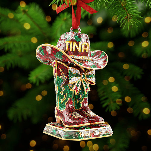 Howdy Christmas Personalized Cowboy Boots Ornament - Perfect Gift for Cowgirl Lovers Ornament MagicInPrints