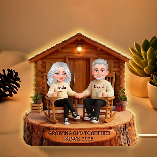 Personalized Couple Figurine with LED Cabin - Anniversary Gift for Seniors Plaque MagicInPrints