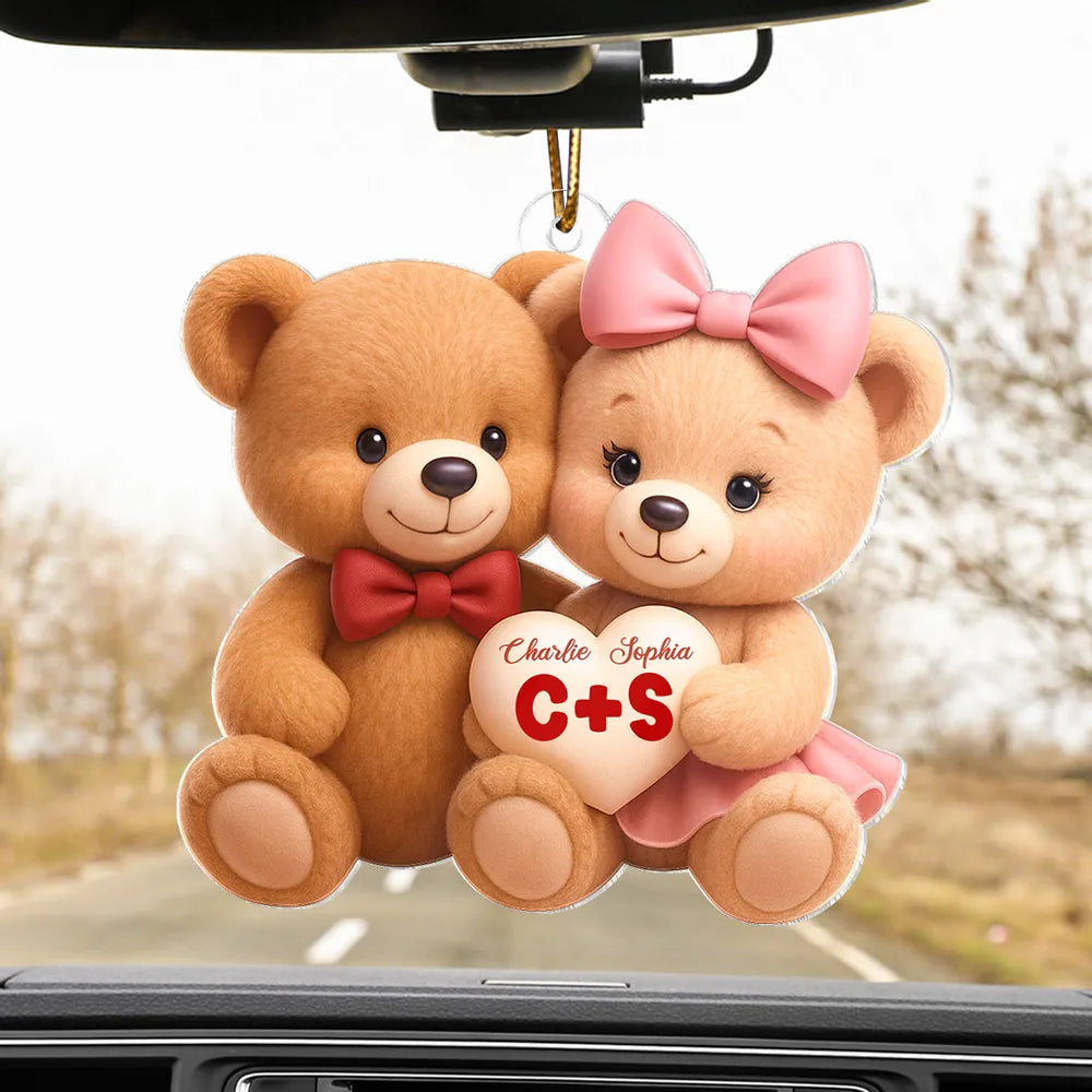 Personalized Teddy Bear Car Hanging Ornament for Couples - Romantic Gift Car Hanger MagicInPrints