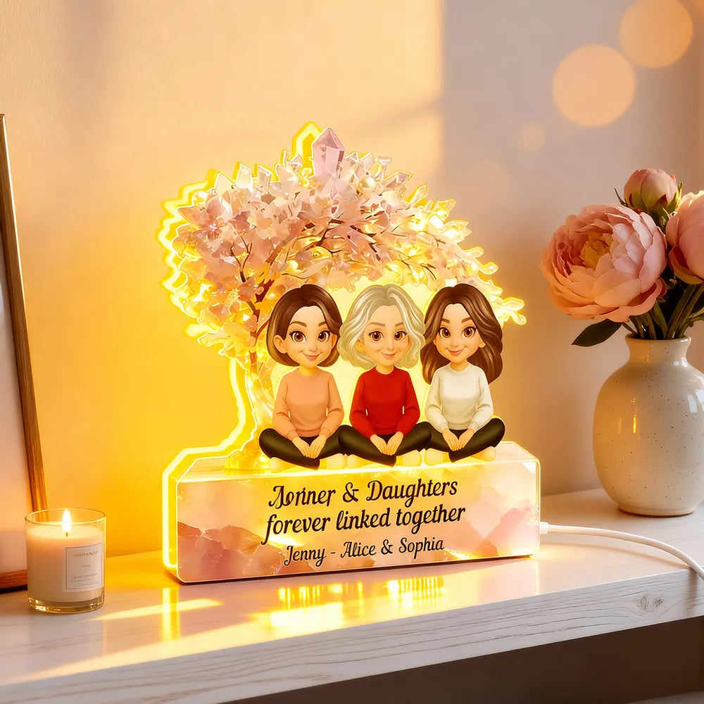 Personalized Mother & Daughters LED Lamp - Sentimental Gift for Family Bond Plaque MagicInPrints
