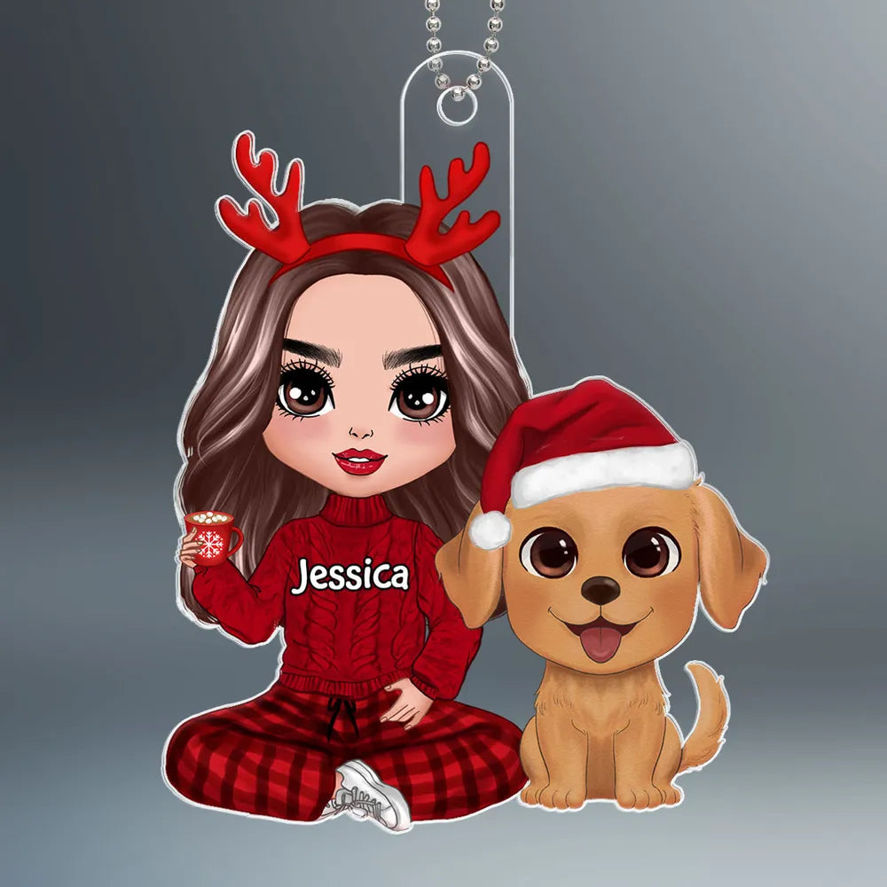 Personalized Christmas Ornament for Pet Lovers - Custom Name with Cute Dog and Girl Design Ornament MagicInPrints