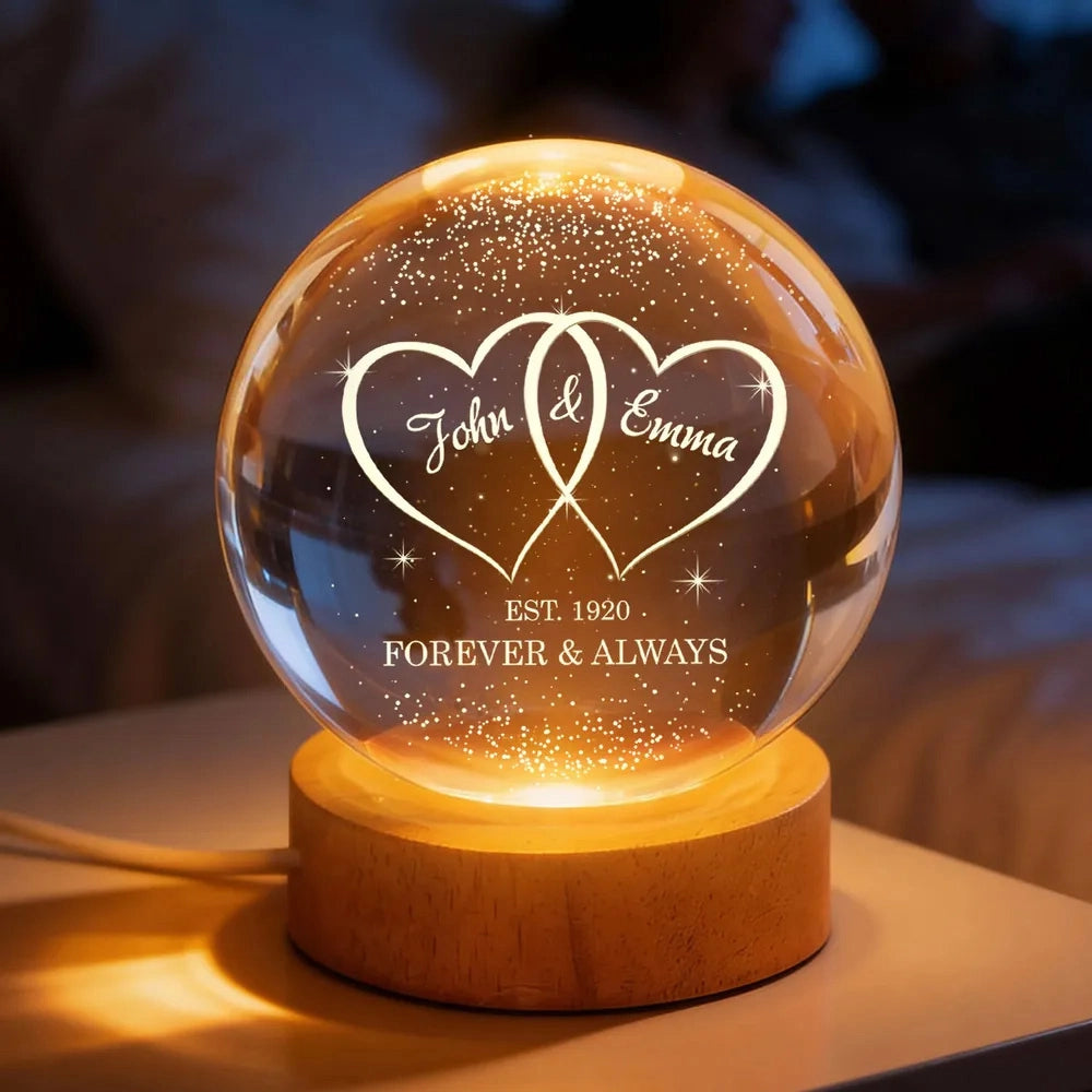 Personalized LED Crystal Ball Lamp for Couples - Romantic Home Decor Gift Lamp MagicInPrints