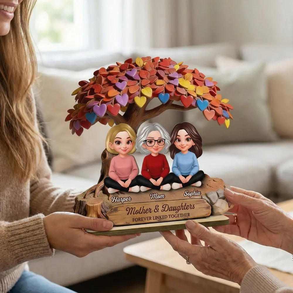 Personalized Mother & Daughters Figurine with Heart Tree - Sentimental Family Gift Plaque MagicInPrints